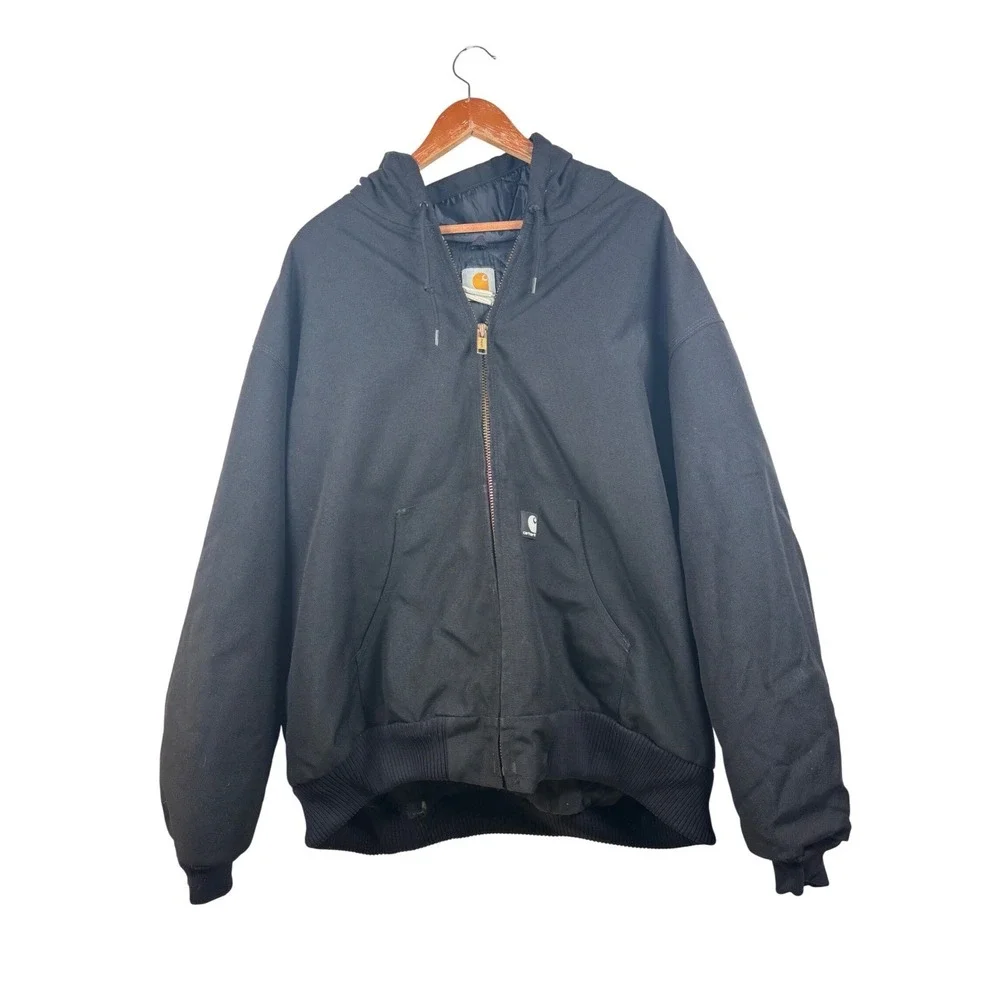 Carhartt Mens 3XL‎ Black Hooded Duck Insulated Active Jacket Workwear Chore Coat